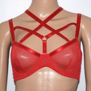NWOT LAPDANCE Red Lace Strappy Caged Bra One Size